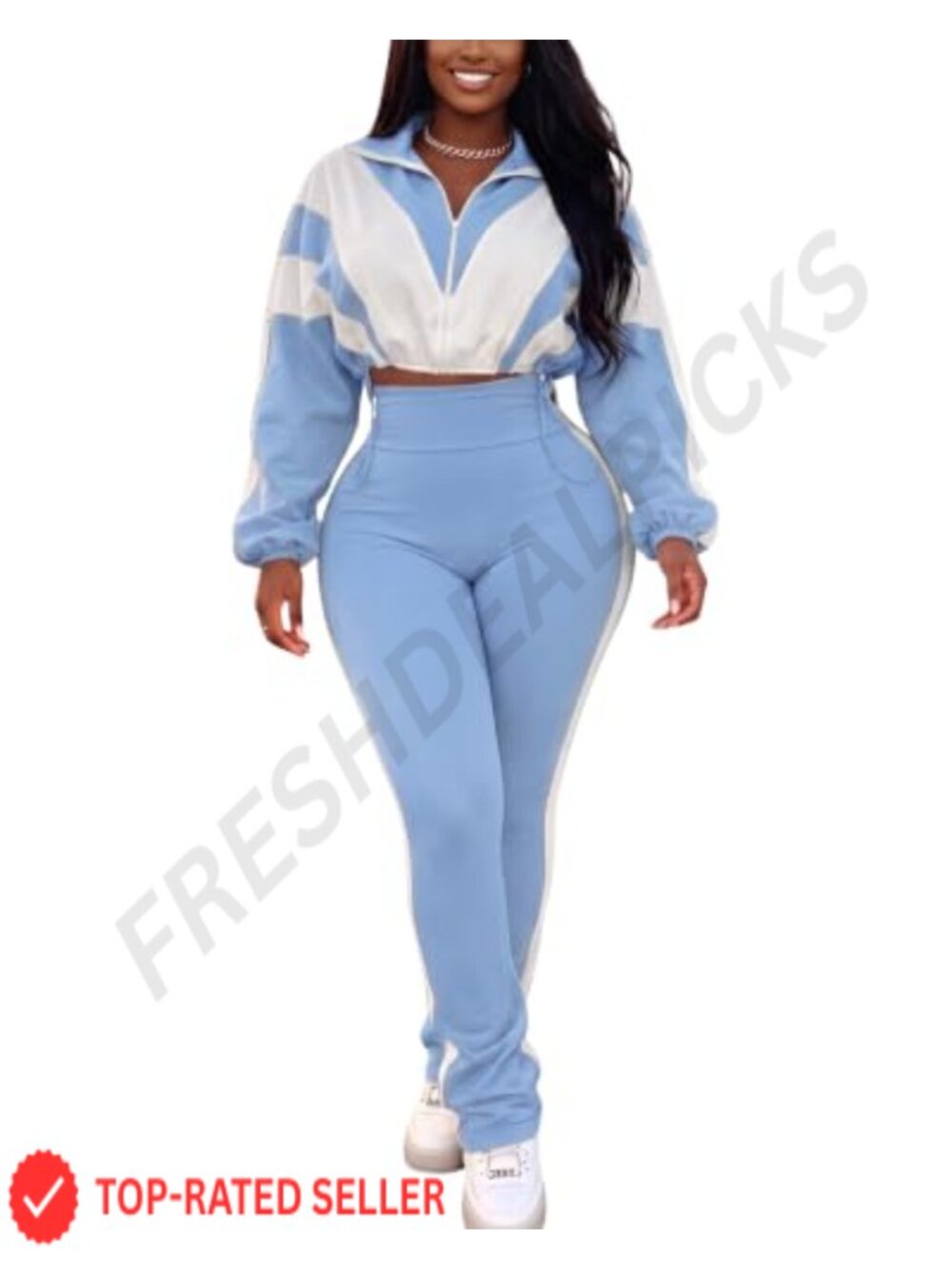 Women's 2 Piece Sweatsuit Set Zip Crop Jacket High Waist Flare Pants